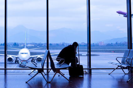 business traveler at airport terminal